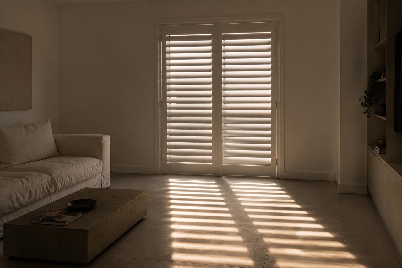 Plantation shutters in a north-facing Constantia kitchen