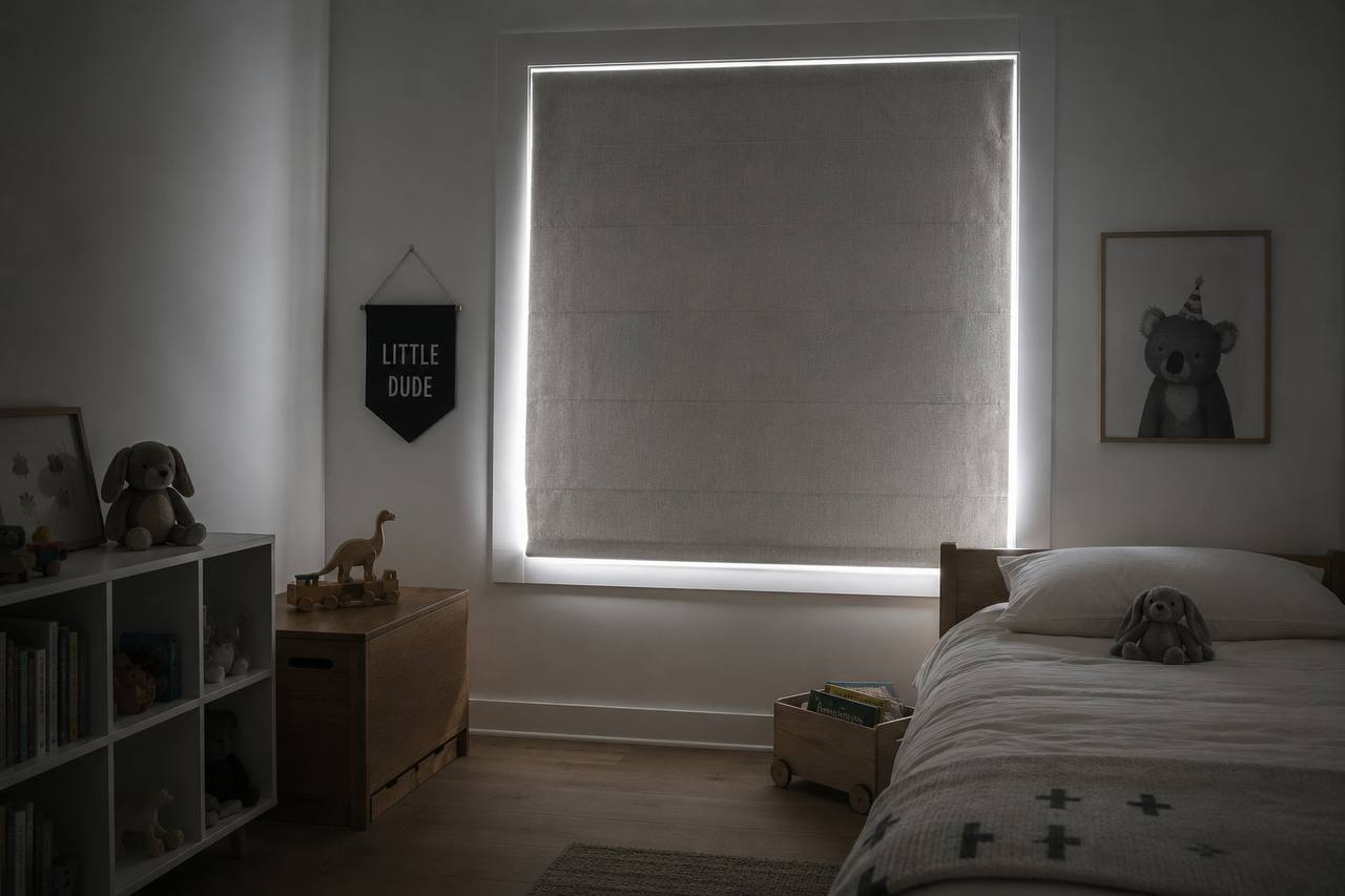Blackout roman blinds in a child's bedroom in Claremont