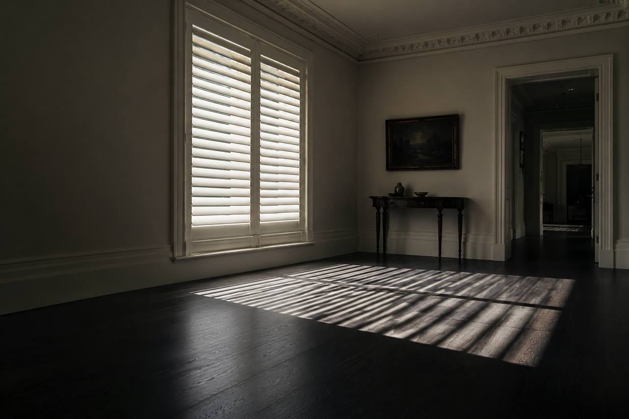 Plantation shutters in a Bishopscourt entrance hall